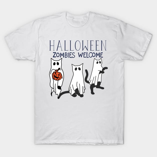 Halloween Ghost Cats T-Shirt by Mplanet